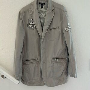 INC International Light Gray Lightweight Sport Jacket with Patches